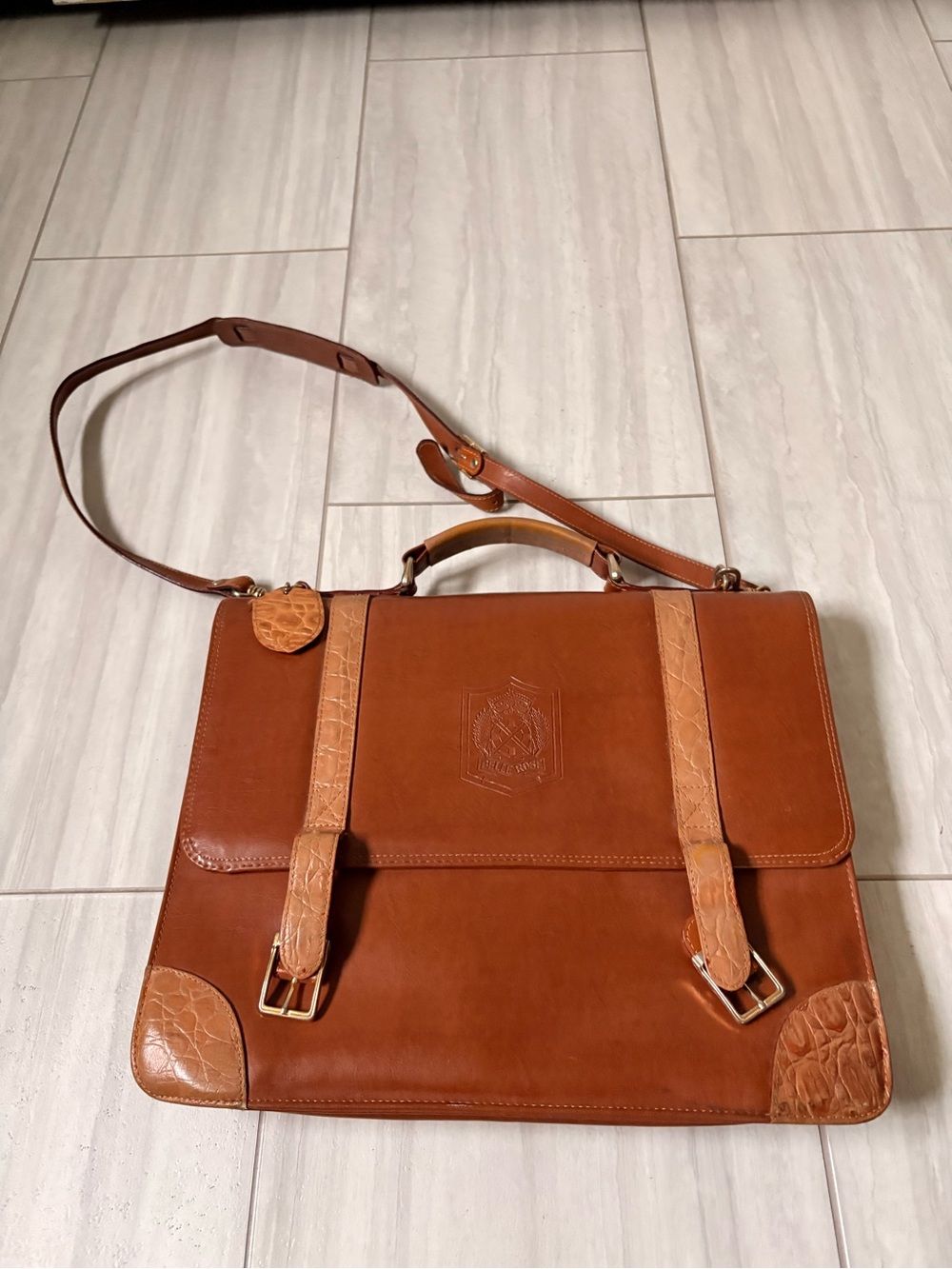 Belle Rose Brown Leather Briefcase Authentic Leather Satchel Computer Bag